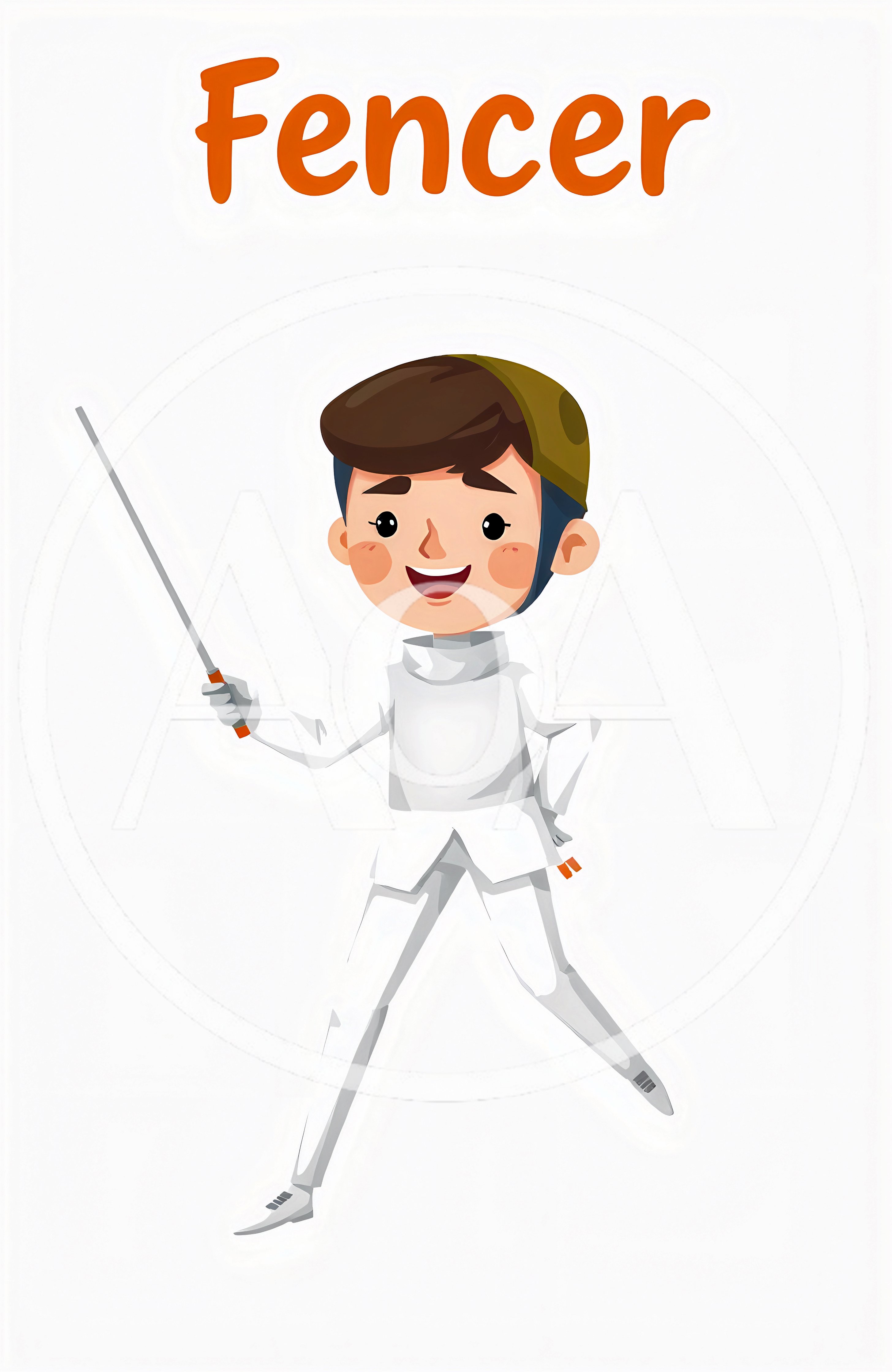 Cartoon Illustration Of A Young Fencer Holding A Foil