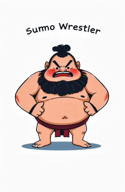 Cartoon Sumo Wrestler Character Standing In Fighting Stance