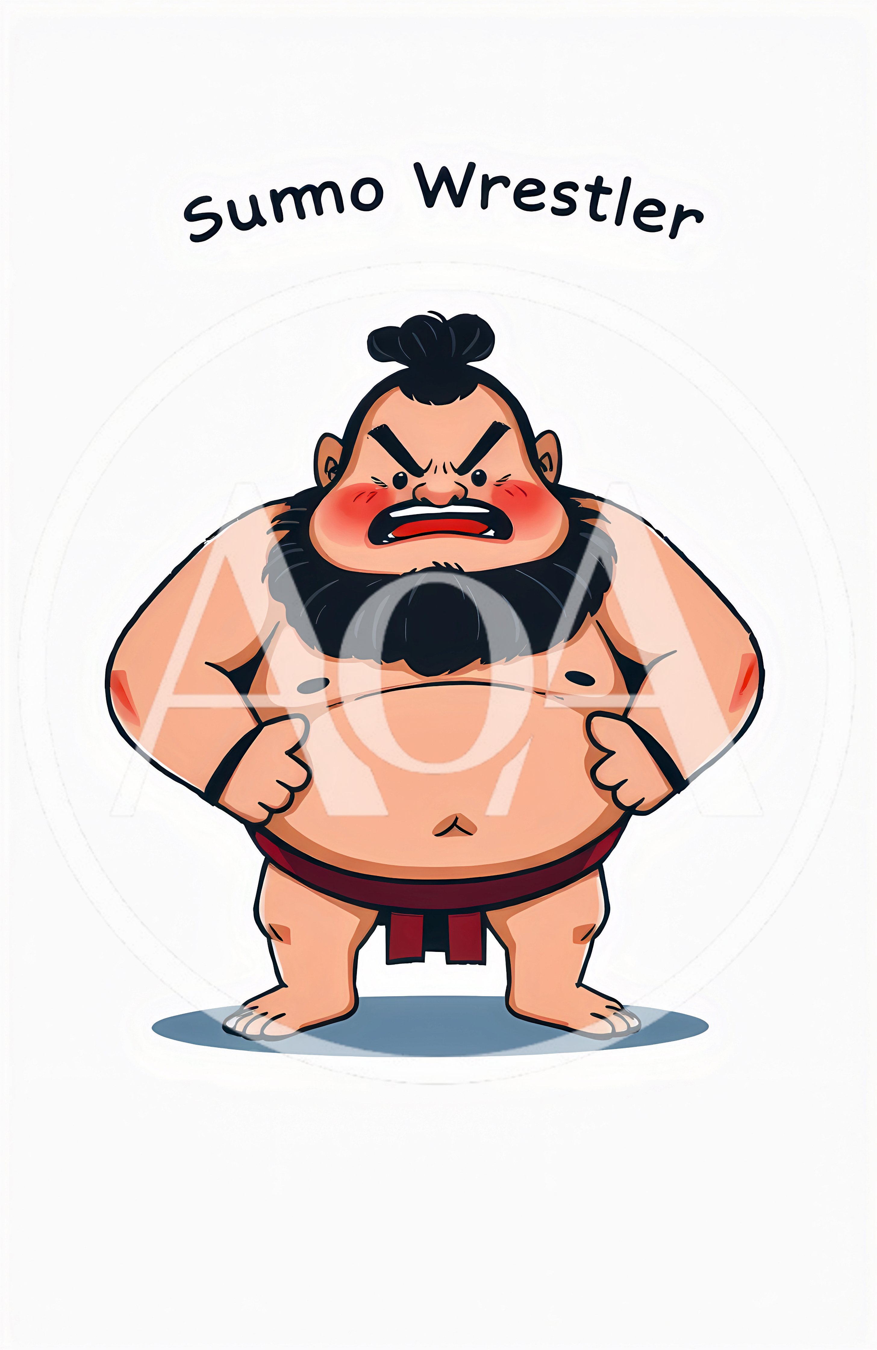 Cartoon Sumo Wrestler Character Standing In Fighting Stance