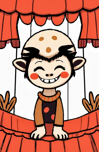 Cartoon Puppet Character Smiling On A Stage