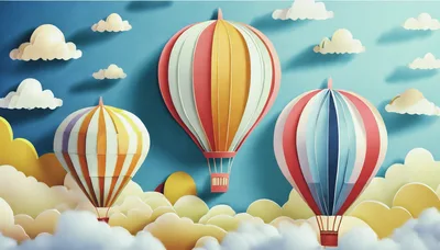 Paper Craft Hot Air Balloons Floating In Sky
