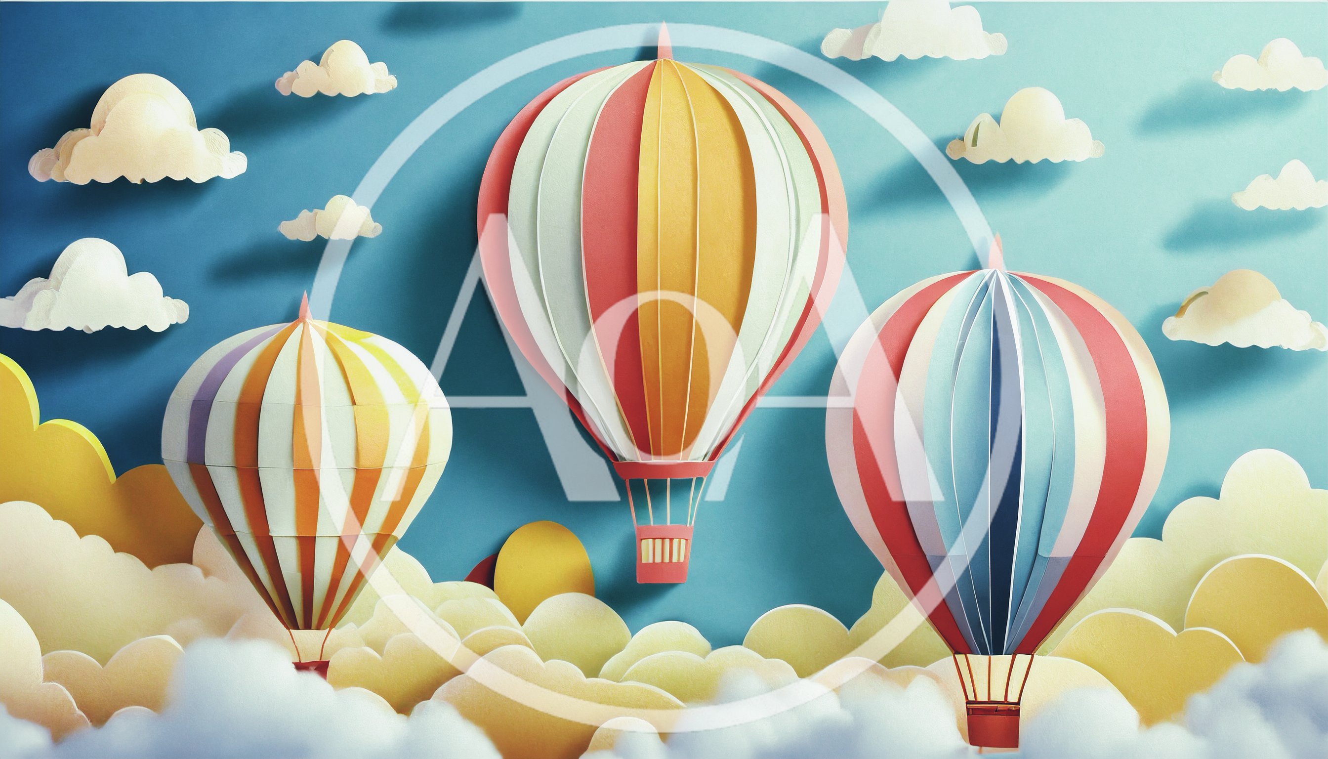 Paper Craft Hot Air Balloons Floating In Sky