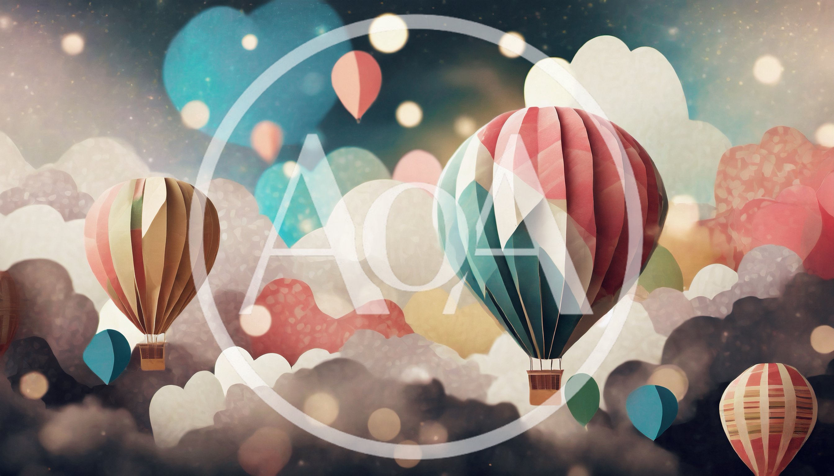 Whimsical Hot Air Balloons Floating Above Heart Shaped Clouds