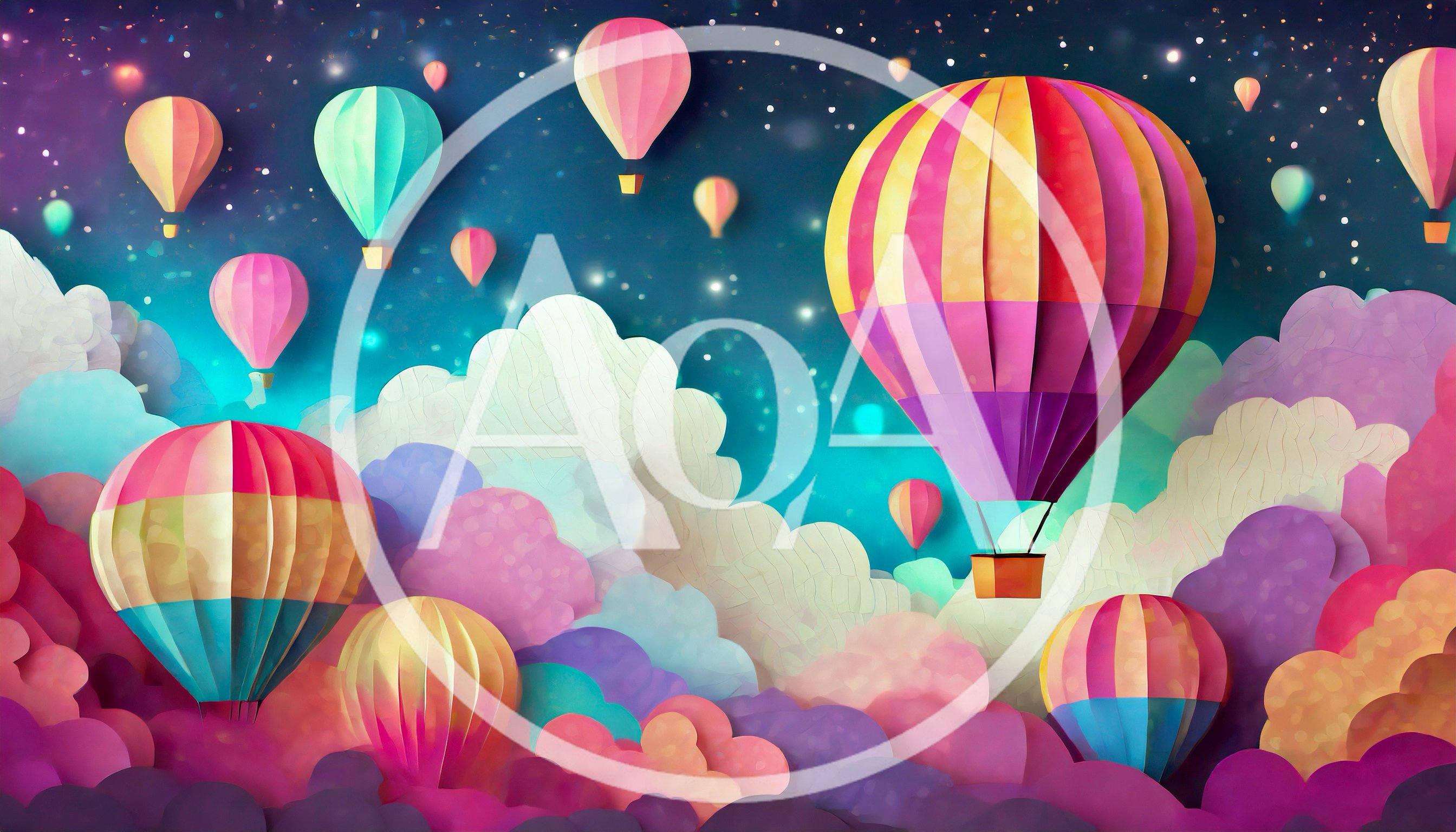 Colorful Hot Air Balloons Floating Above Dreamy Clouds