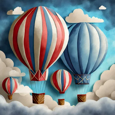 Paper Craft Hot Air Balloons Floating In Sky