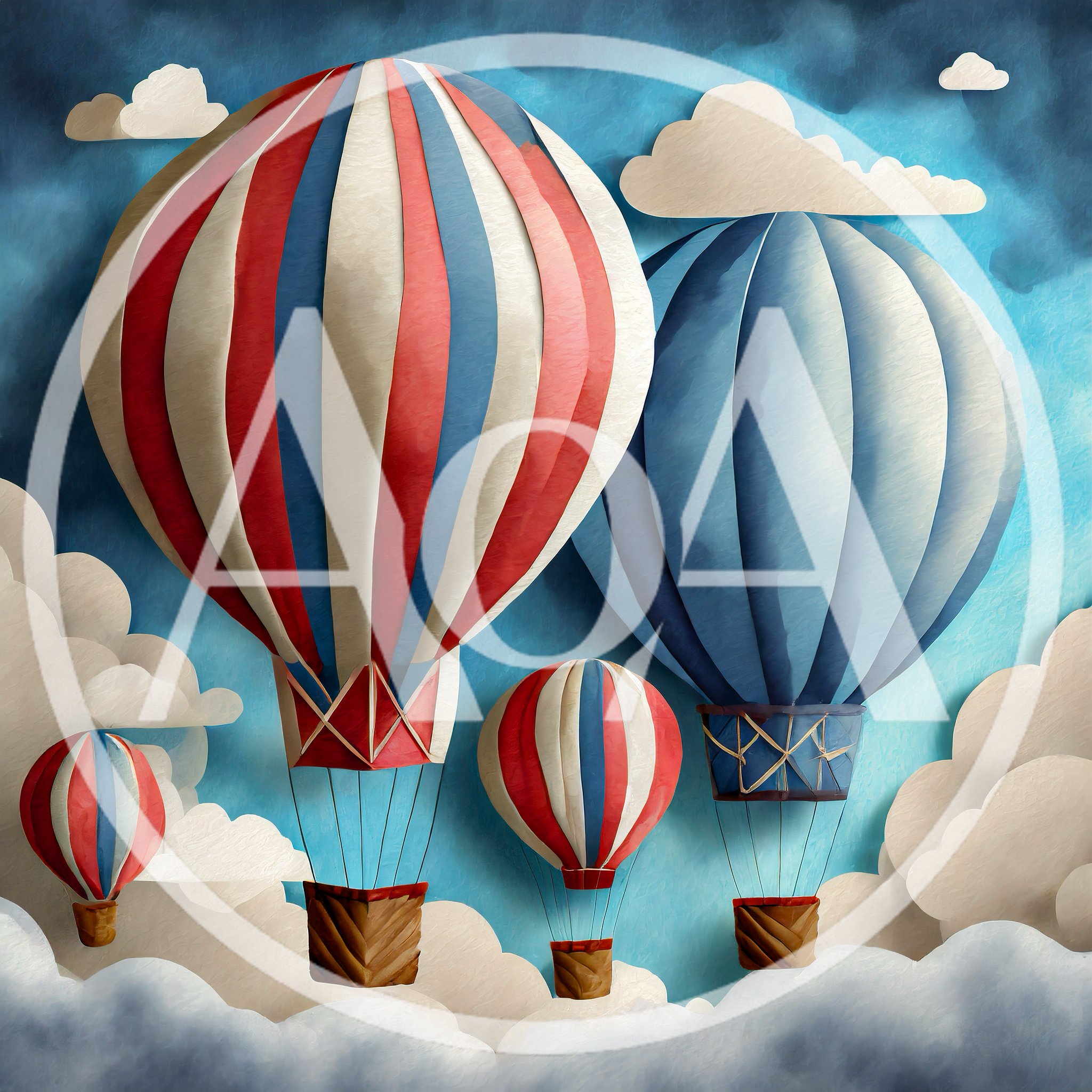 Paper Craft Hot Air Balloons Floating In Sky