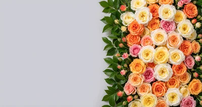 Colorful Rose Bouquet Border on Light Background