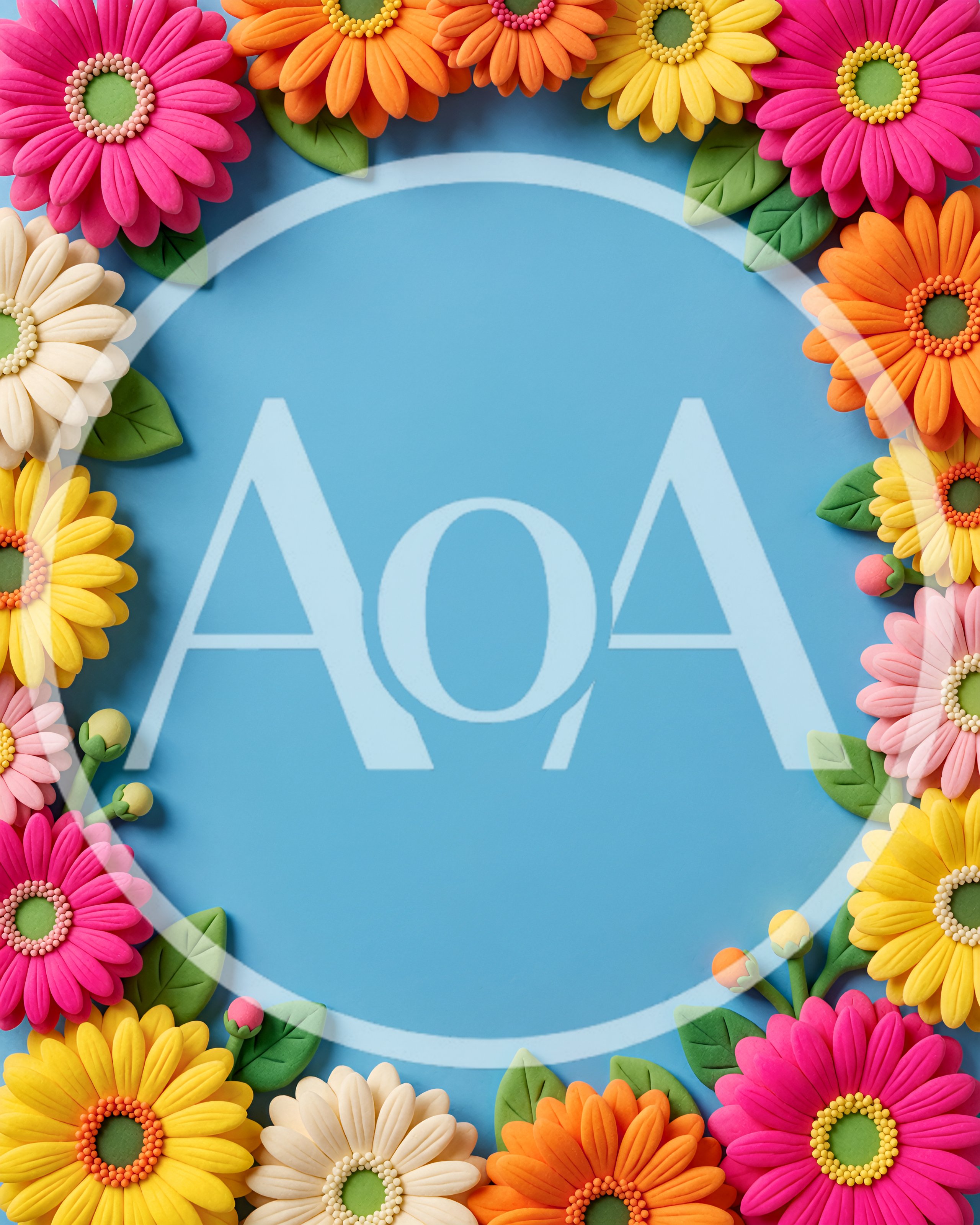 Colorful Clay Flower Frame on Blue Background