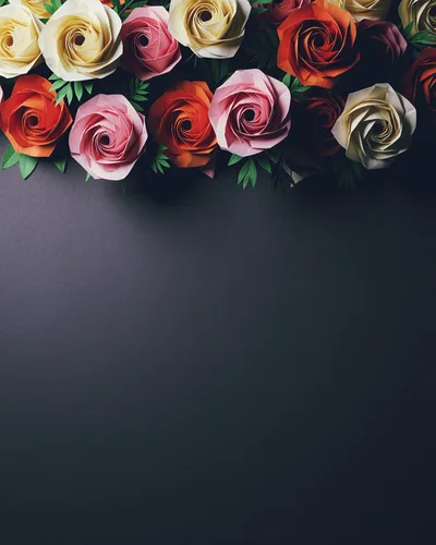 Paper Origami Roses Arrangement on Dark Background