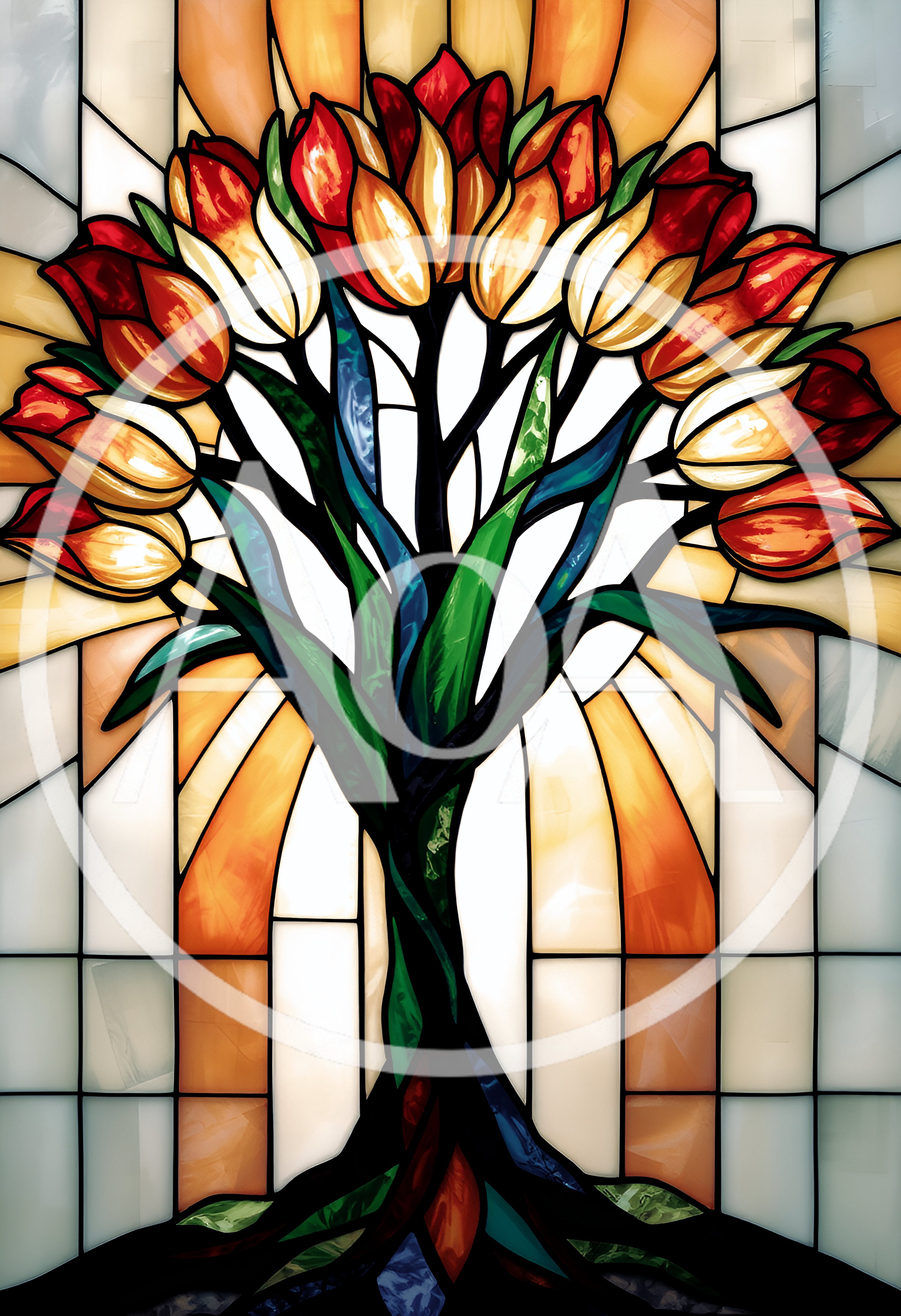 Stained Glass Window Featuring A Vibrant Tulip Tree