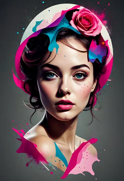 Portrait Of A Beautiful Woman With Artistic Paint Splatters