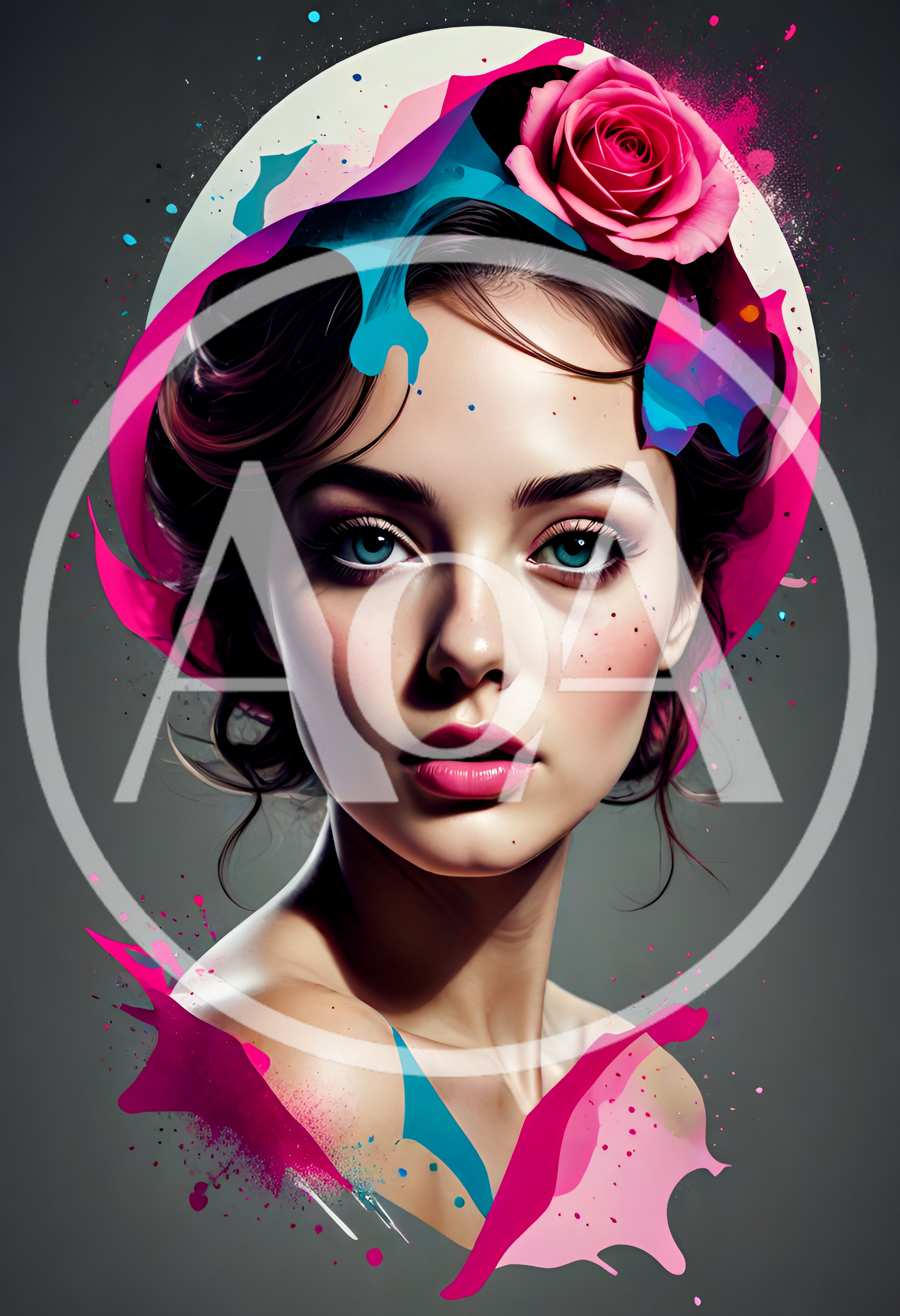Portrait Of A Beautiful Woman With Artistic Paint Splatters