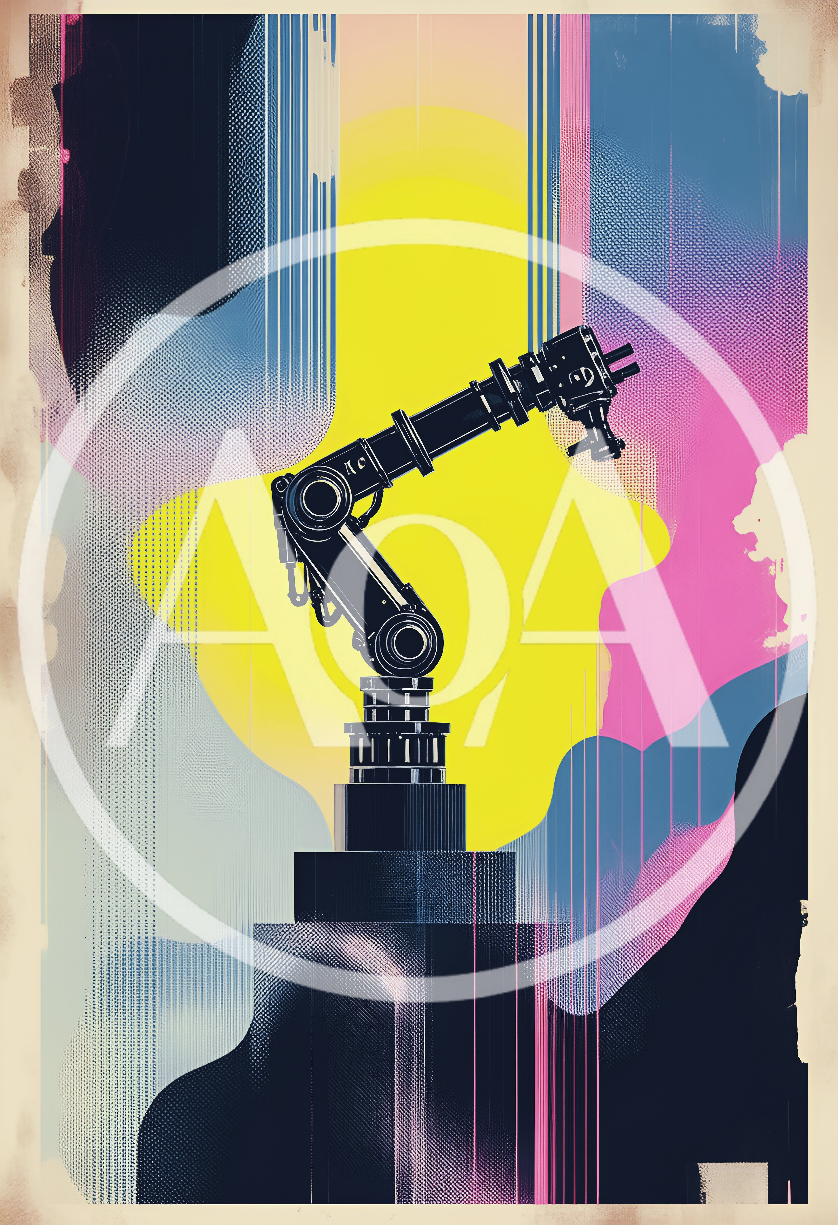 Industrial Robotic Arm Against Abstract Colorful Background