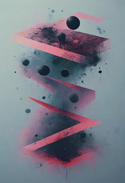 Abstract Geometric Composition With Floating Spheres And Pink Planes