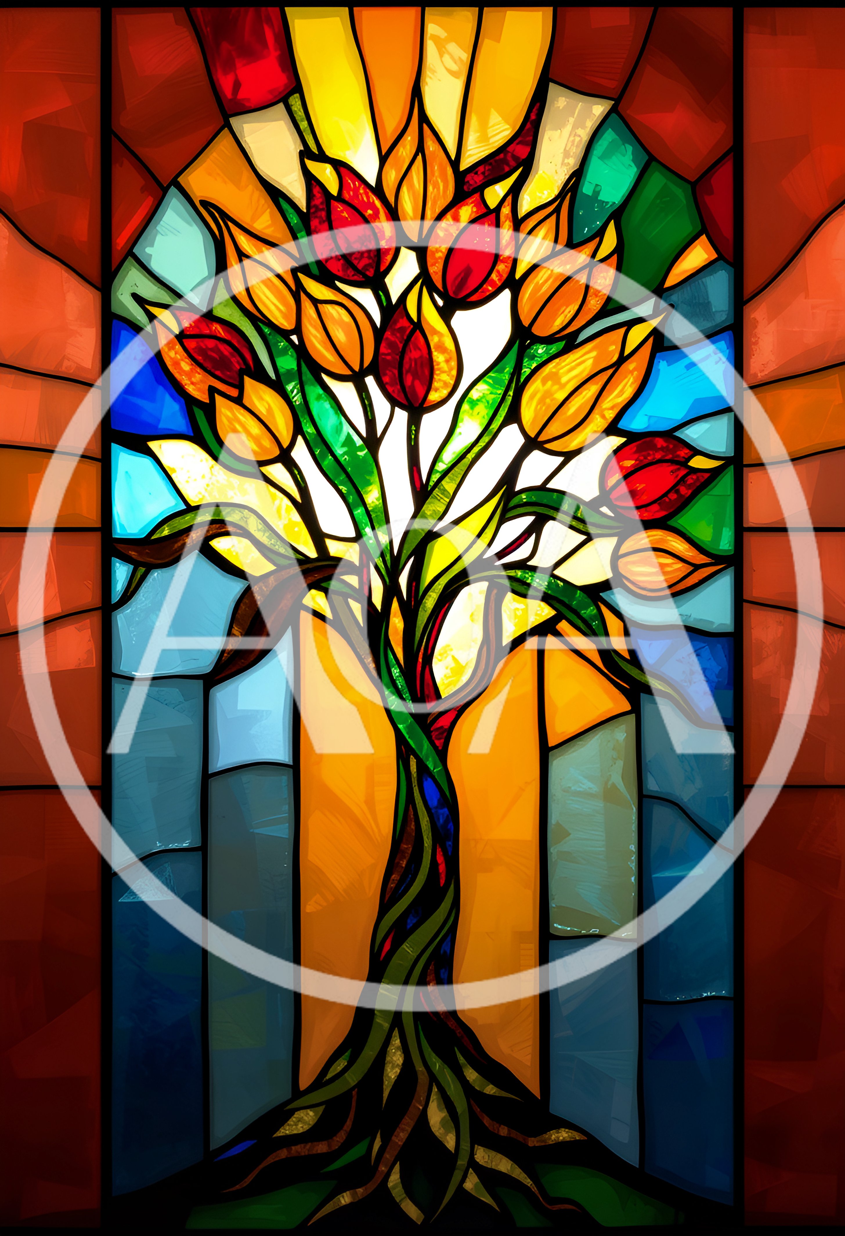 Stained Glass Window Featuring A Vibrant Tulip Tree
