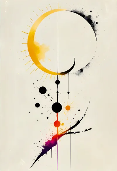 Abstract Celestial Watercolor Illustration With Sun And Moon