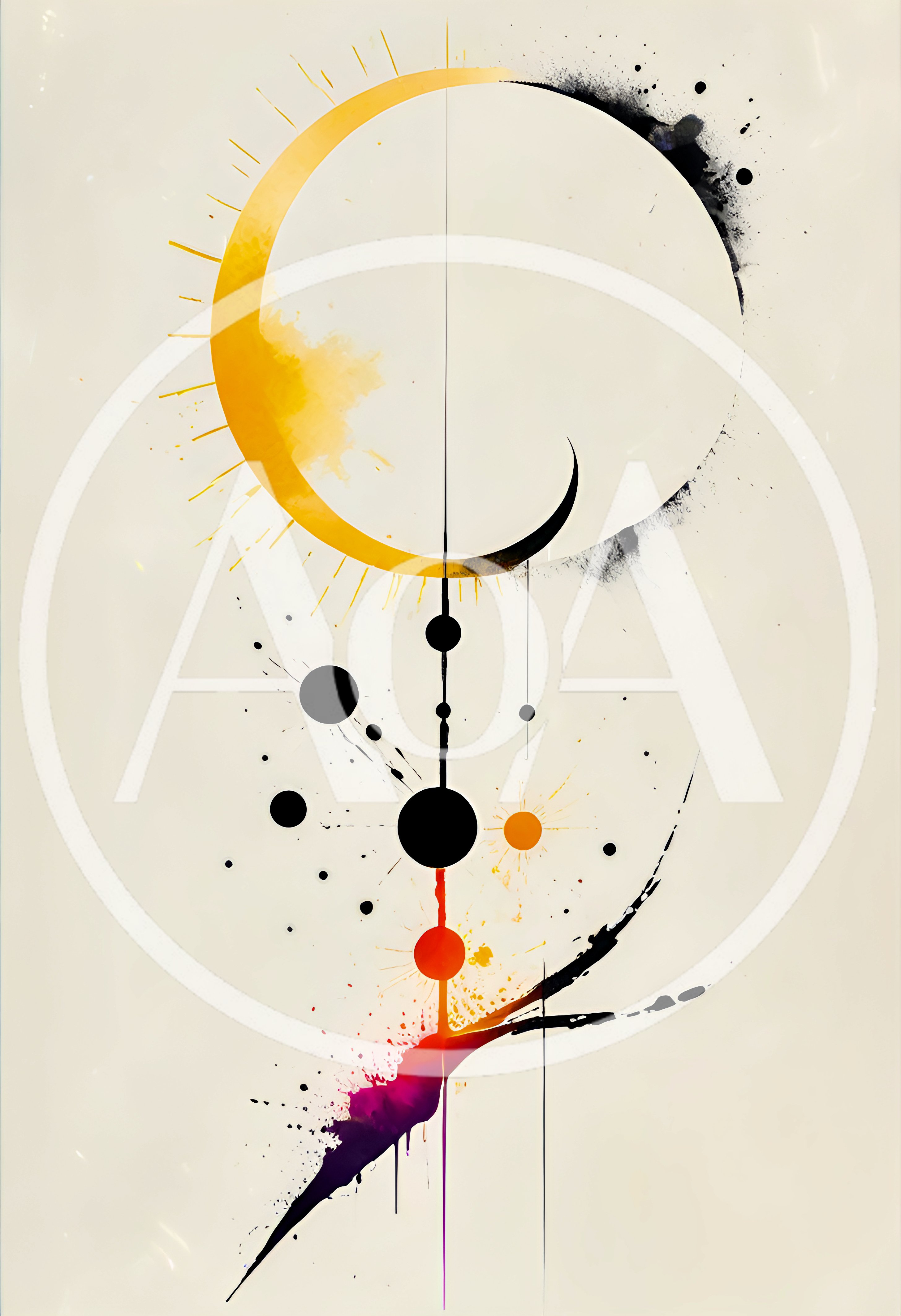 Abstract Celestial Watercolor Illustration With Sun And Moon