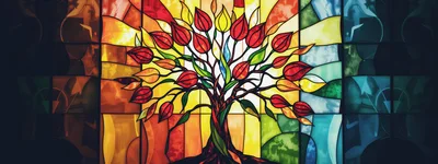 Stained Glass Tree With Vibrant Tulip Flowers