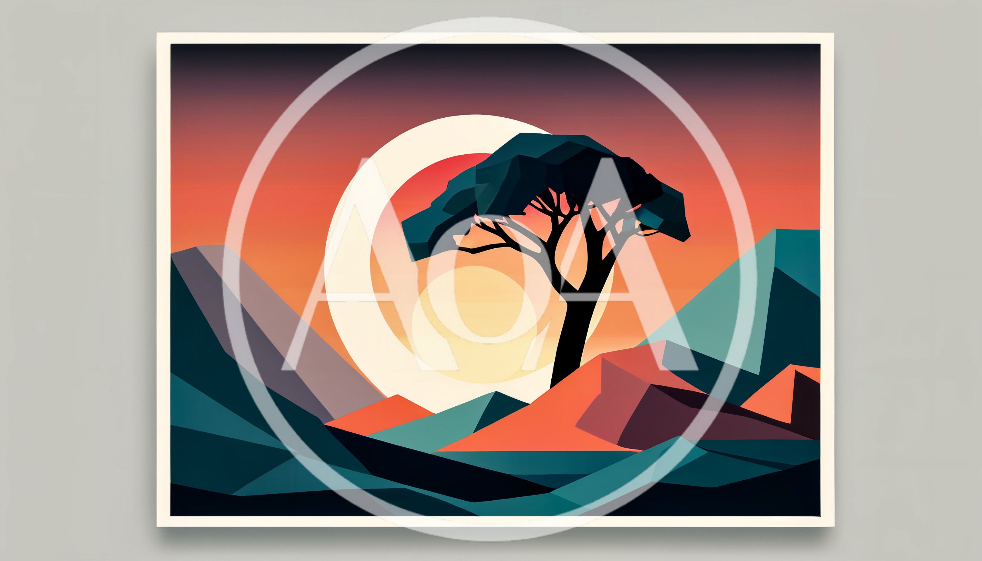 Geometric Low Poly Landscape With Stylized Tree