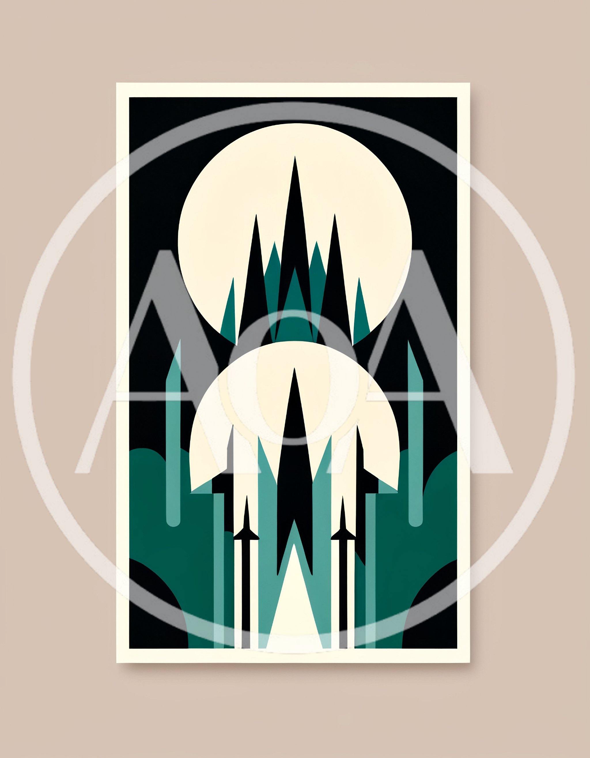 Abstract Geometric Art Print With Stylized Mountain Peaks
