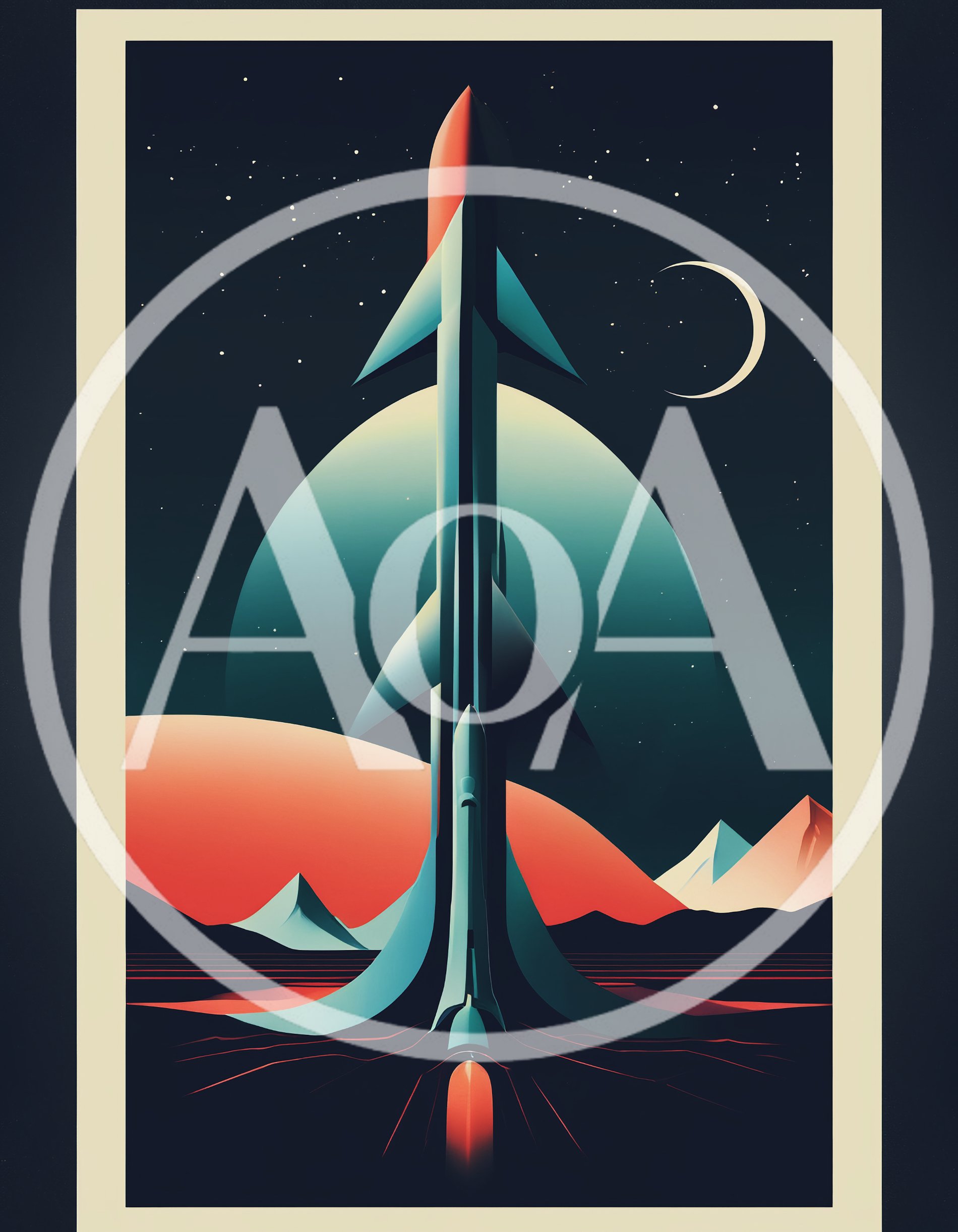 Retro Futuristic Rocket Launching From Alien Planet Surface
