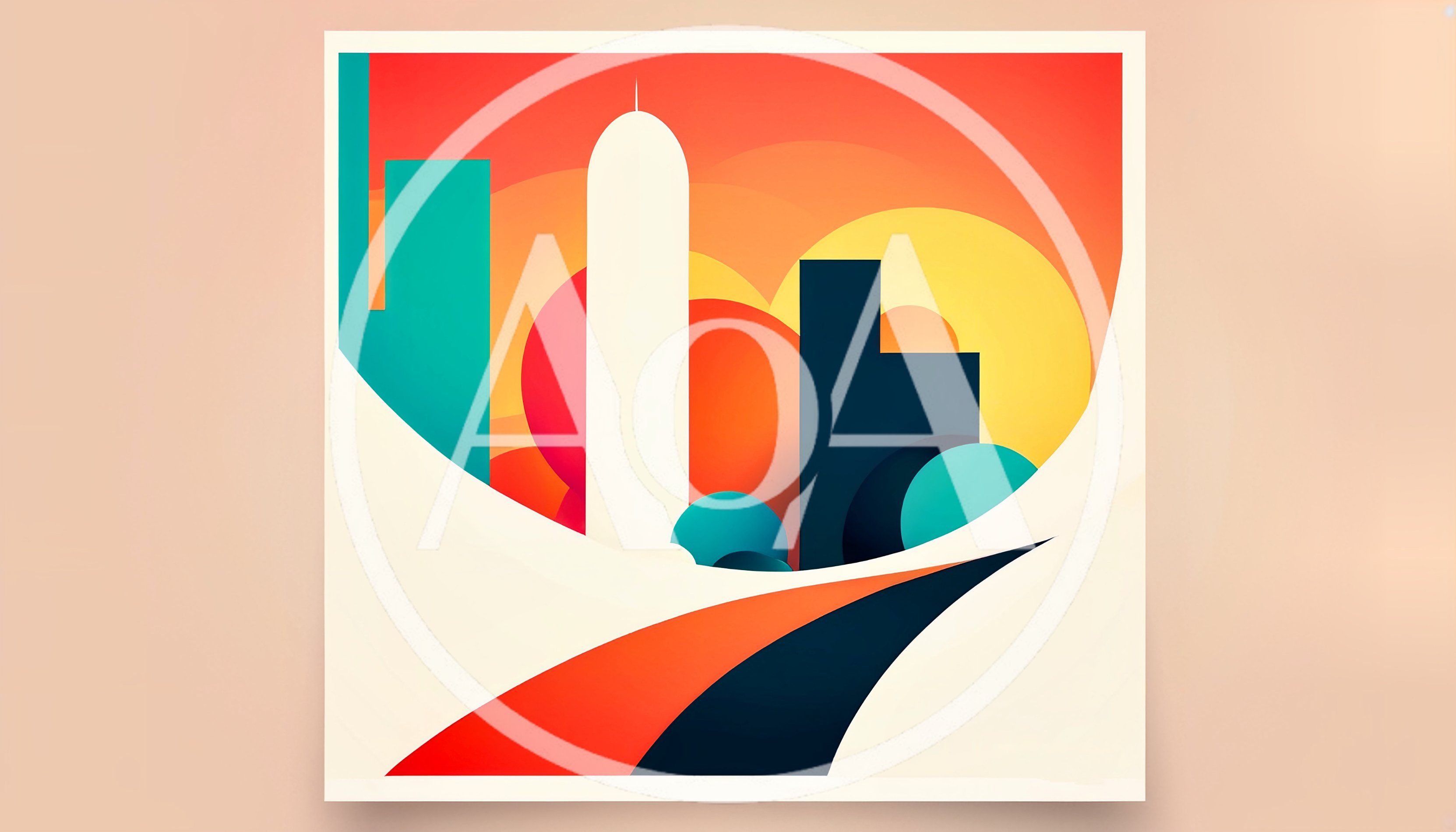 Abstract Minimalist Cityscape Illustration With Geometric Shapes