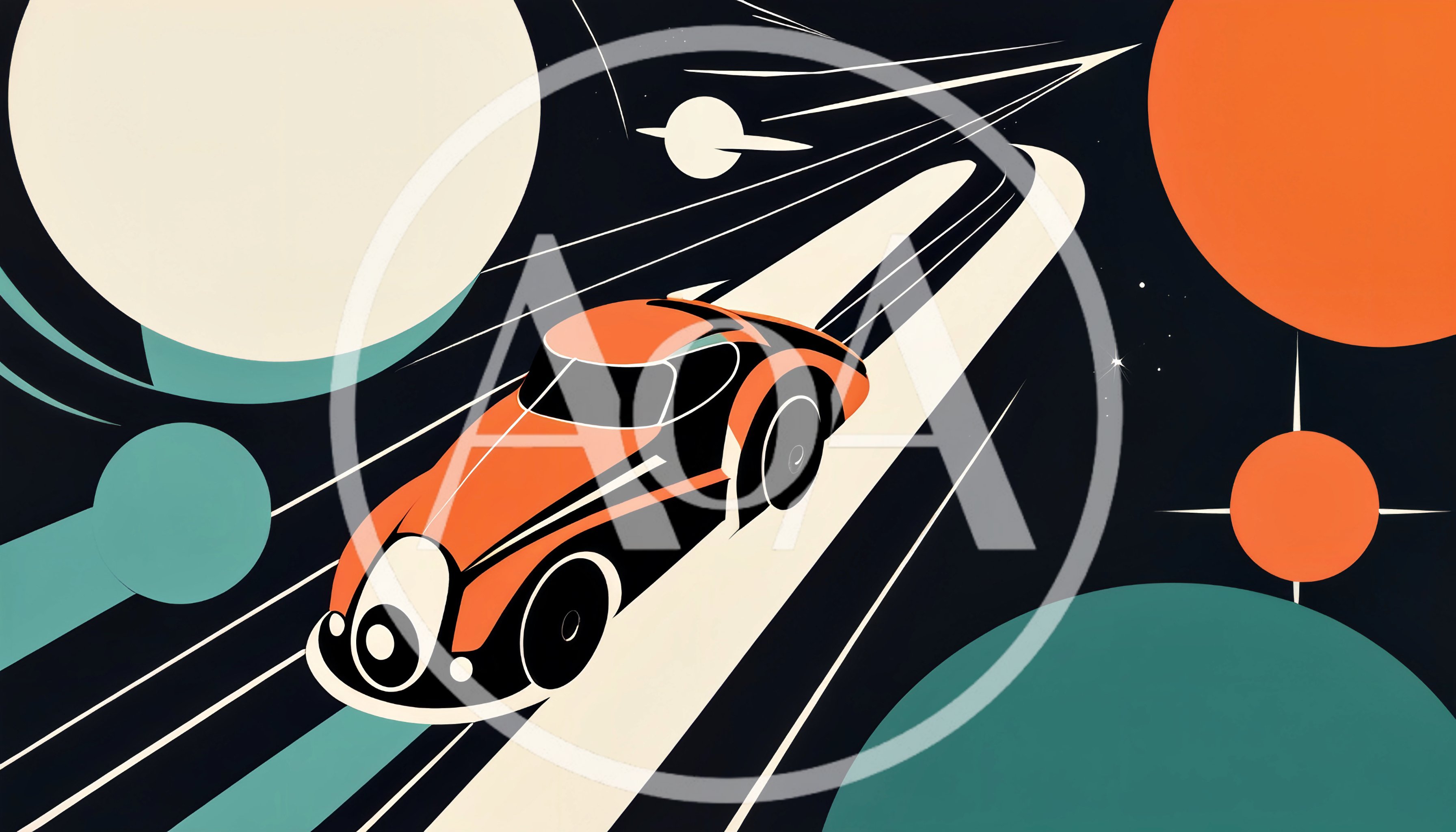 Retro Futuristic Sports Car Driving Through Space
