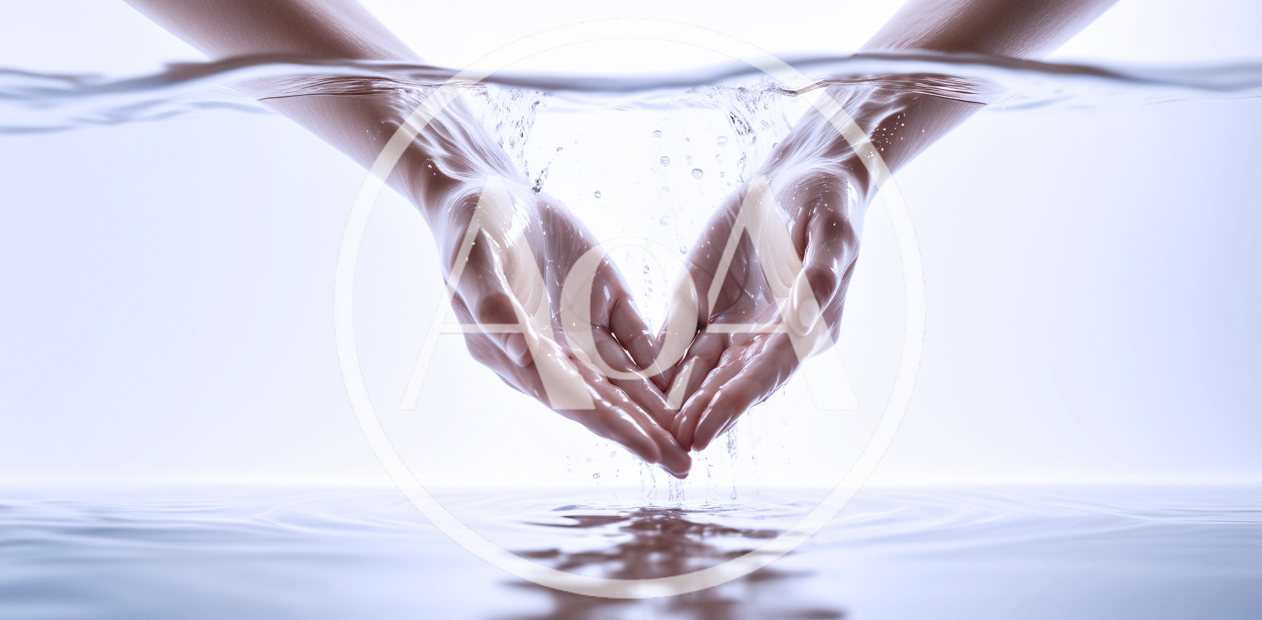 Cupped Hands Emerging From Clear Water Surface