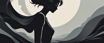 Minimalist Silhouette Of A Woman Against A Moon