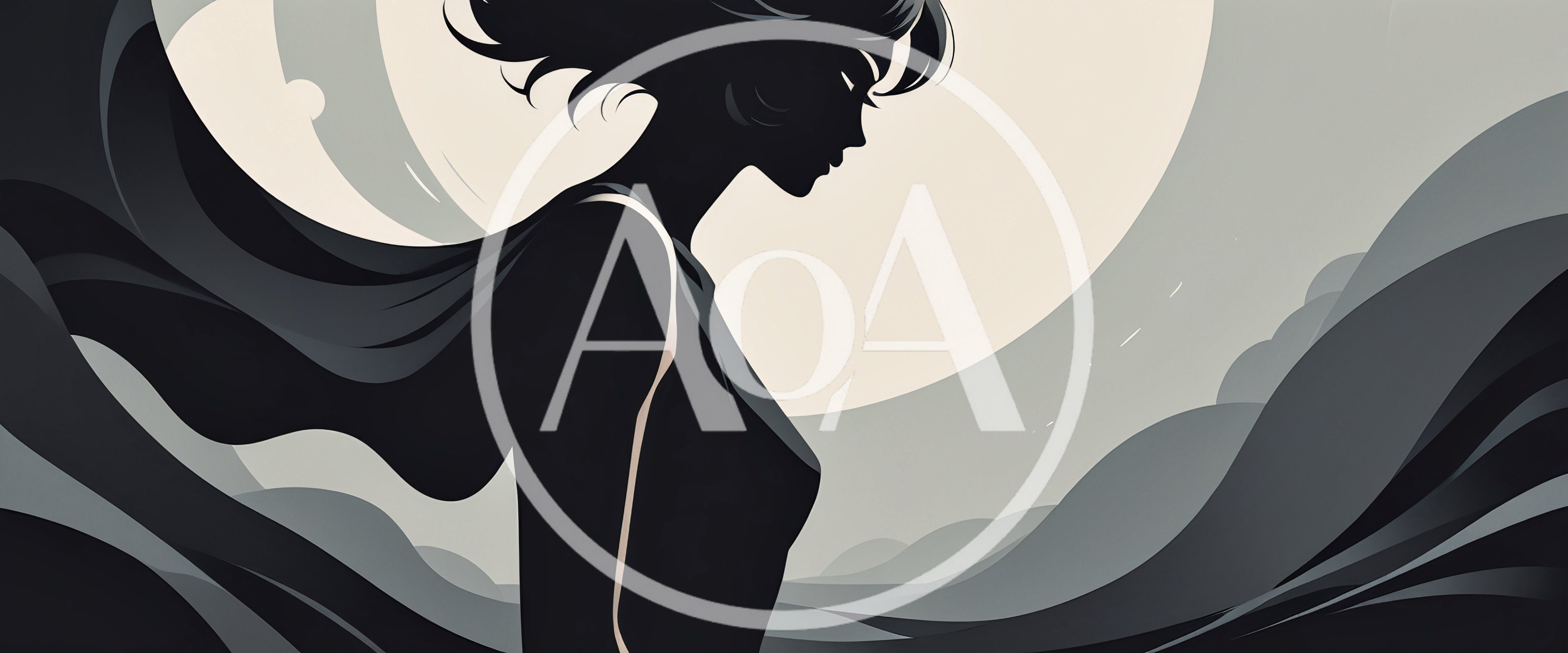 Minimalist Silhouette Of A Woman Against A Moon