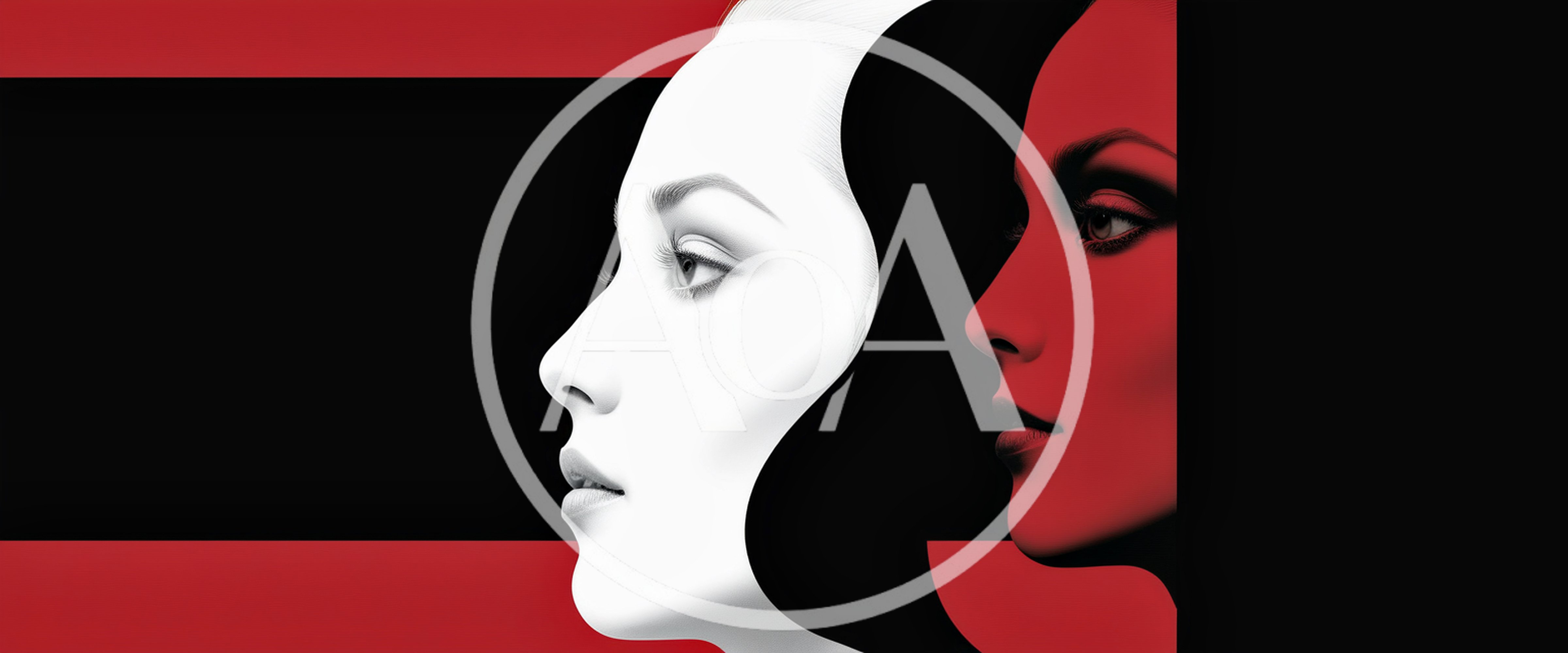 Abstract Dual Profile Portrait In Red And White
