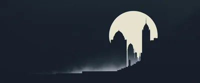 Minimalist Silhouette Of A City Skyline Under Full Moon