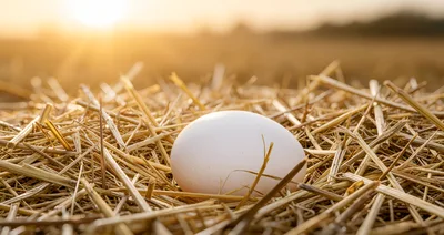 Single White Egg Resting In A Straw Nest
