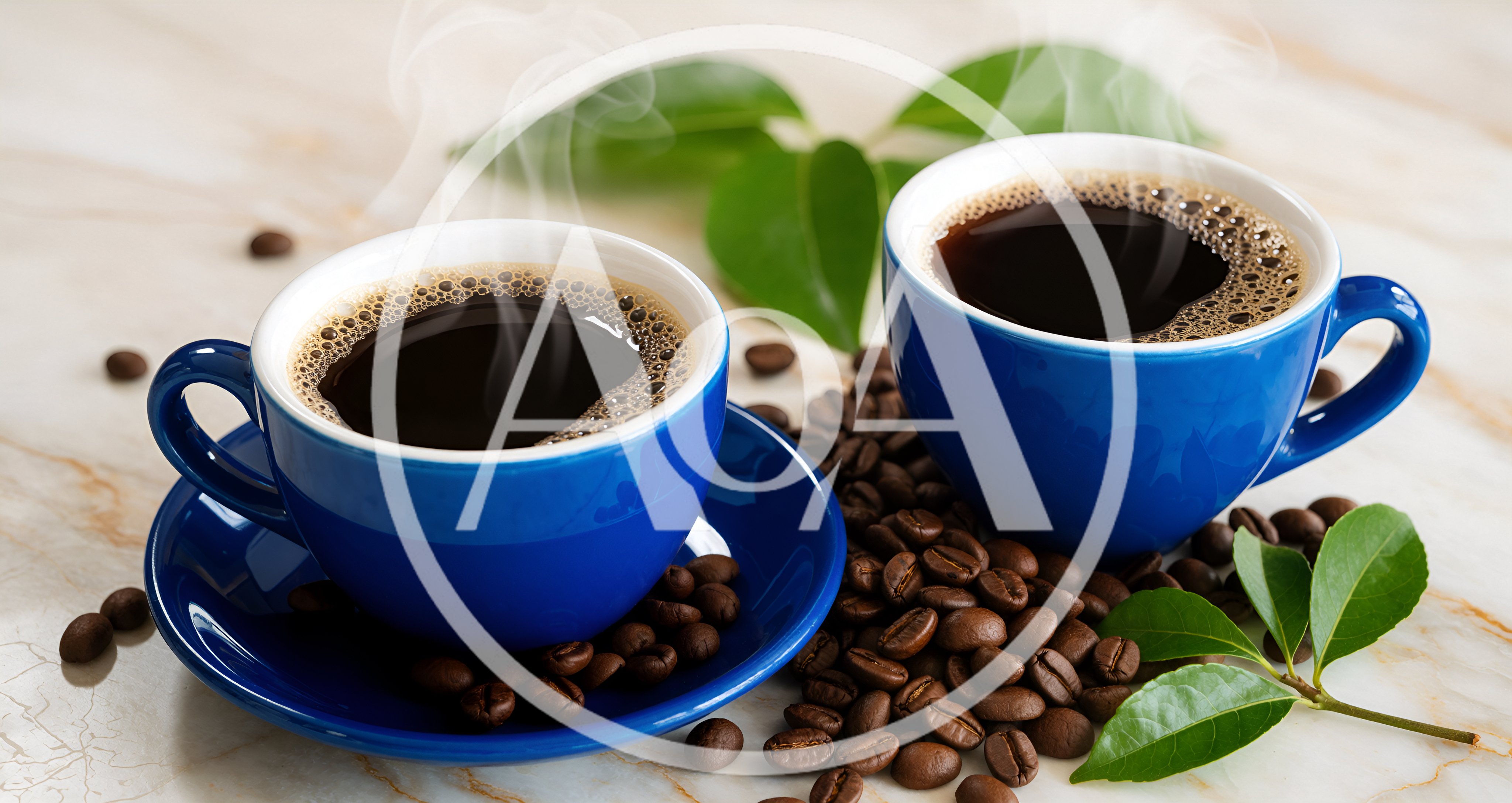 Two Blue Cups Of Steaming Hot Coffee