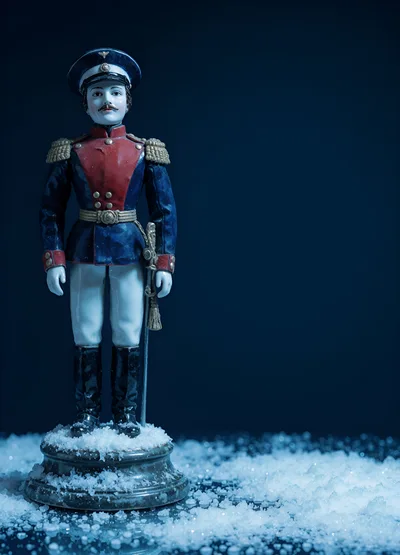 Vintage Porcelain Soldier Figurine Standing In Artificial Snow