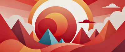 Abstract Geometric Landscape With Sun And Mountains