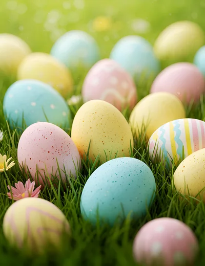 Pastel Easter Eggs Scattered In Green Grass