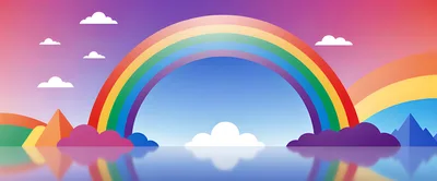 Abstract Rainbow Landscape With Clouds And Reflections