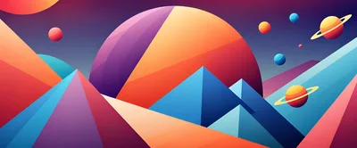 Abstract Geometric Space Landscape With Planets