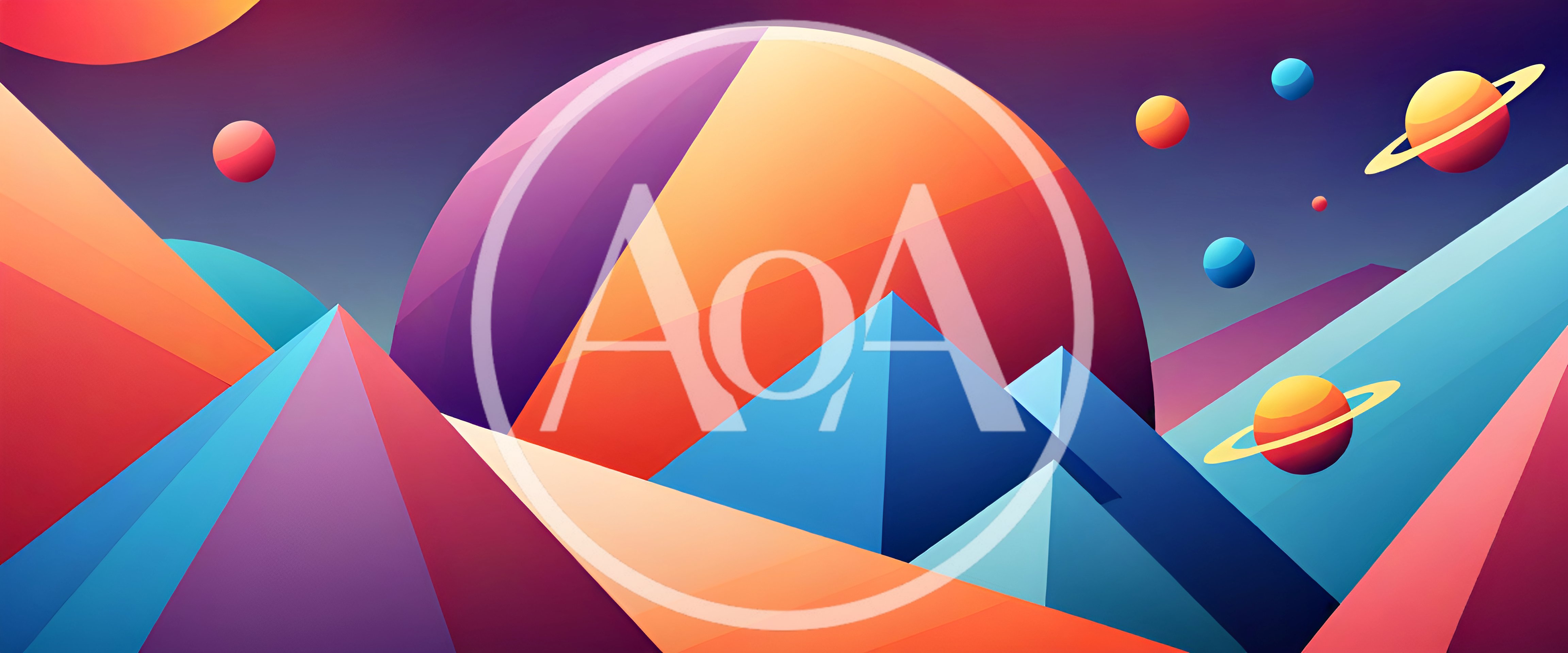 Abstract Geometric Space Landscape With Planets