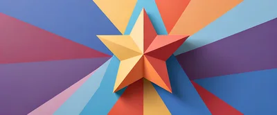 3D Rendered Five Pointed Star On Colorful Geometric Background