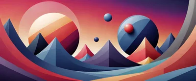 Abstract Geometric Landscape With Spheres And Mountains