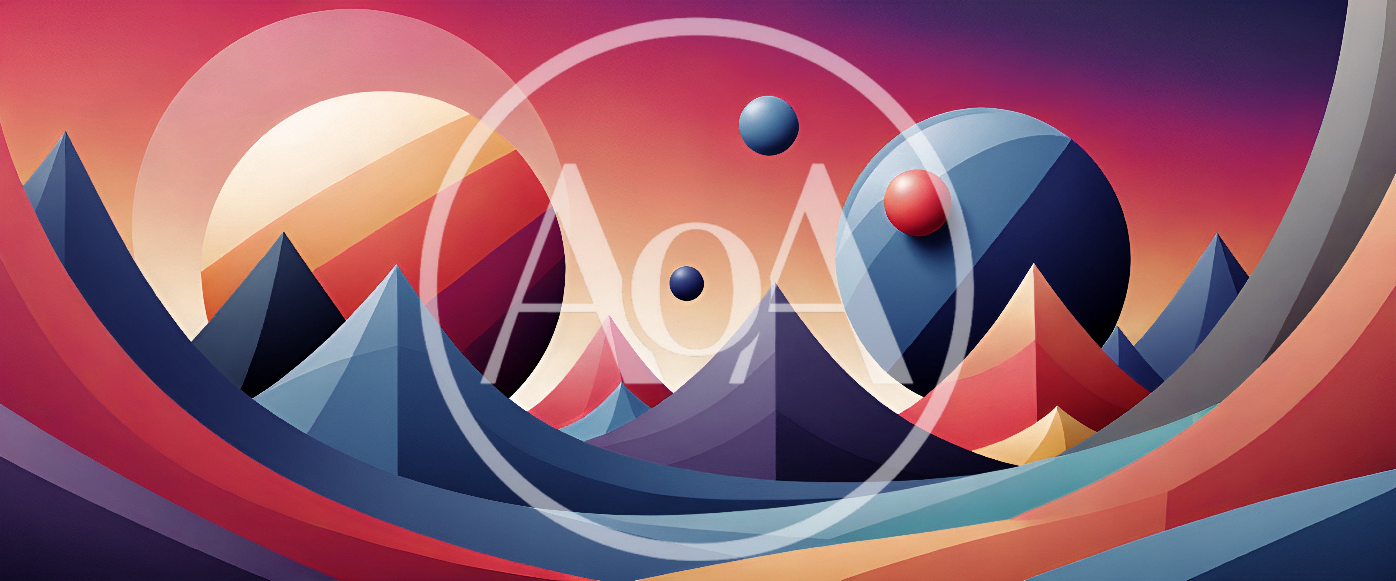 Abstract Geometric Landscape With Spheres And Mountains
