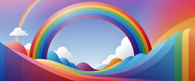 Abstract Rainbow Landscape With Clouds And Vibrant Hills