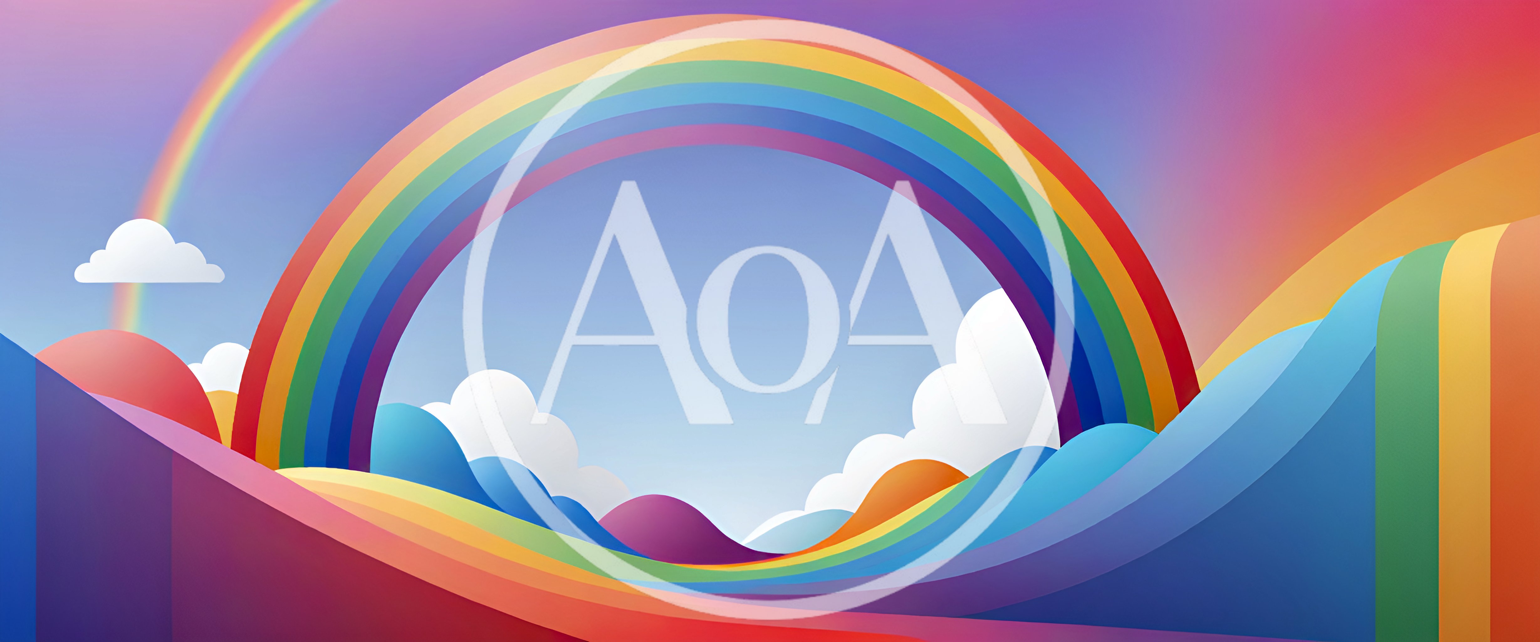 Abstract Rainbow Landscape With Clouds And Vibrant Hills