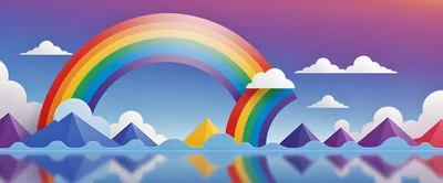 Paper Cutout Style Rainbow Landscape Illustration