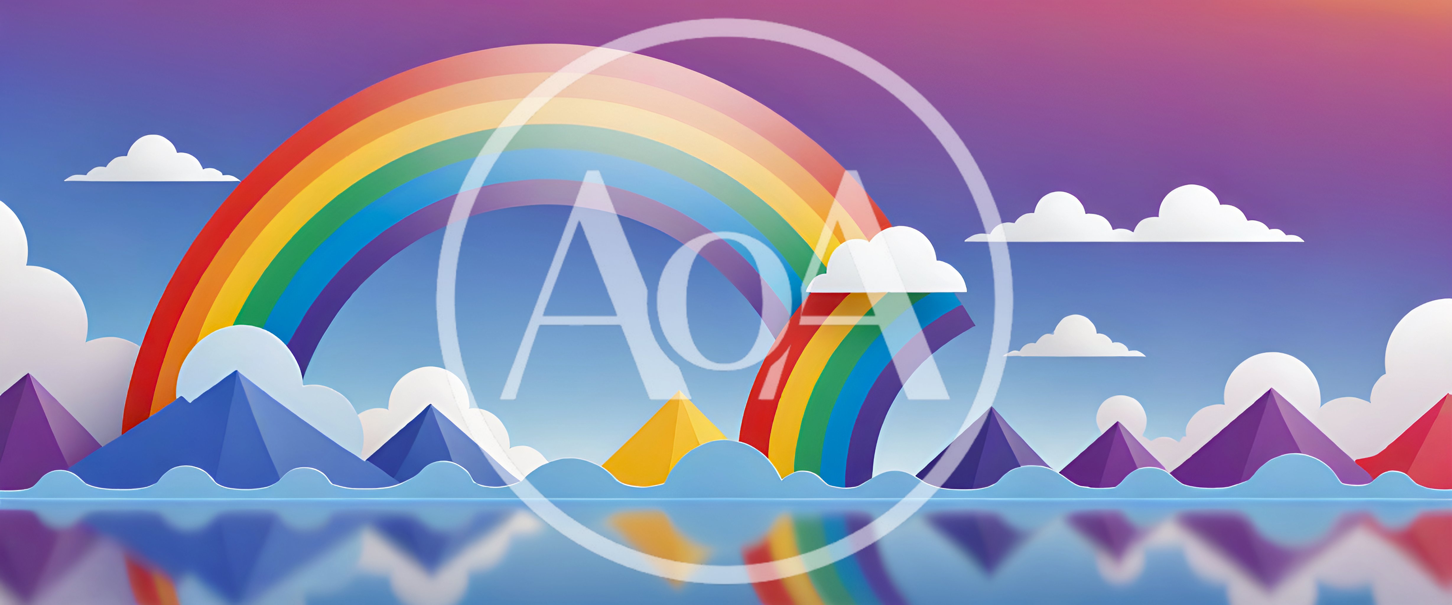 Paper Cutout Style Rainbow Landscape Illustration