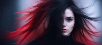 Portrait Of A Young Woman With Red And Black Hair