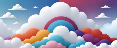 Abstract 3D Clouds With Colorful Rainbow Arches