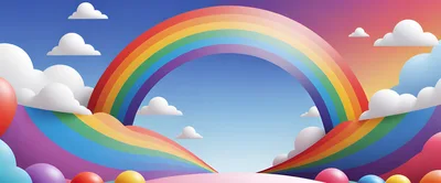 Colorful Rainbow Landscape With Clouds And Spheres